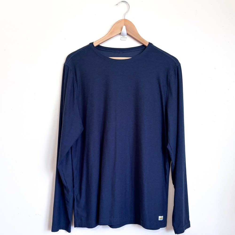 Vuori Mens Long Sleeve Performance Tee Shirt Large Heather Blue Crew Athletic